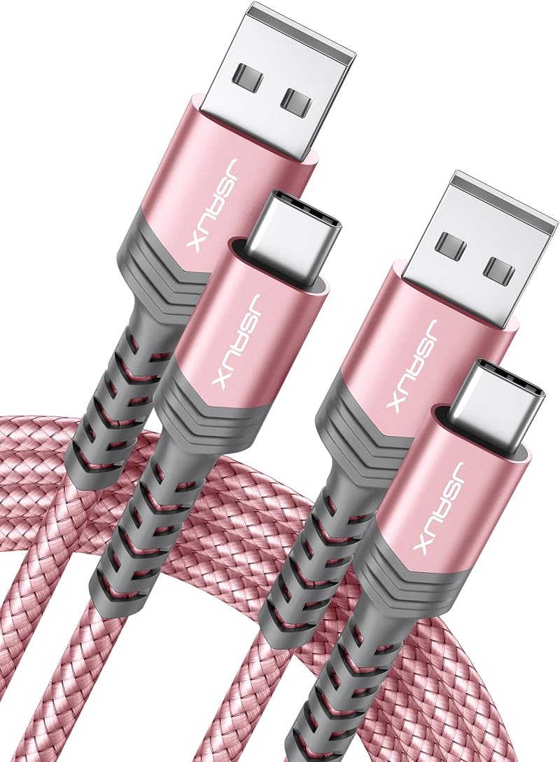 JSAUX USB C Cable 2m 2-Pack 3.1A Fast Charging Pink Type C CarPlay