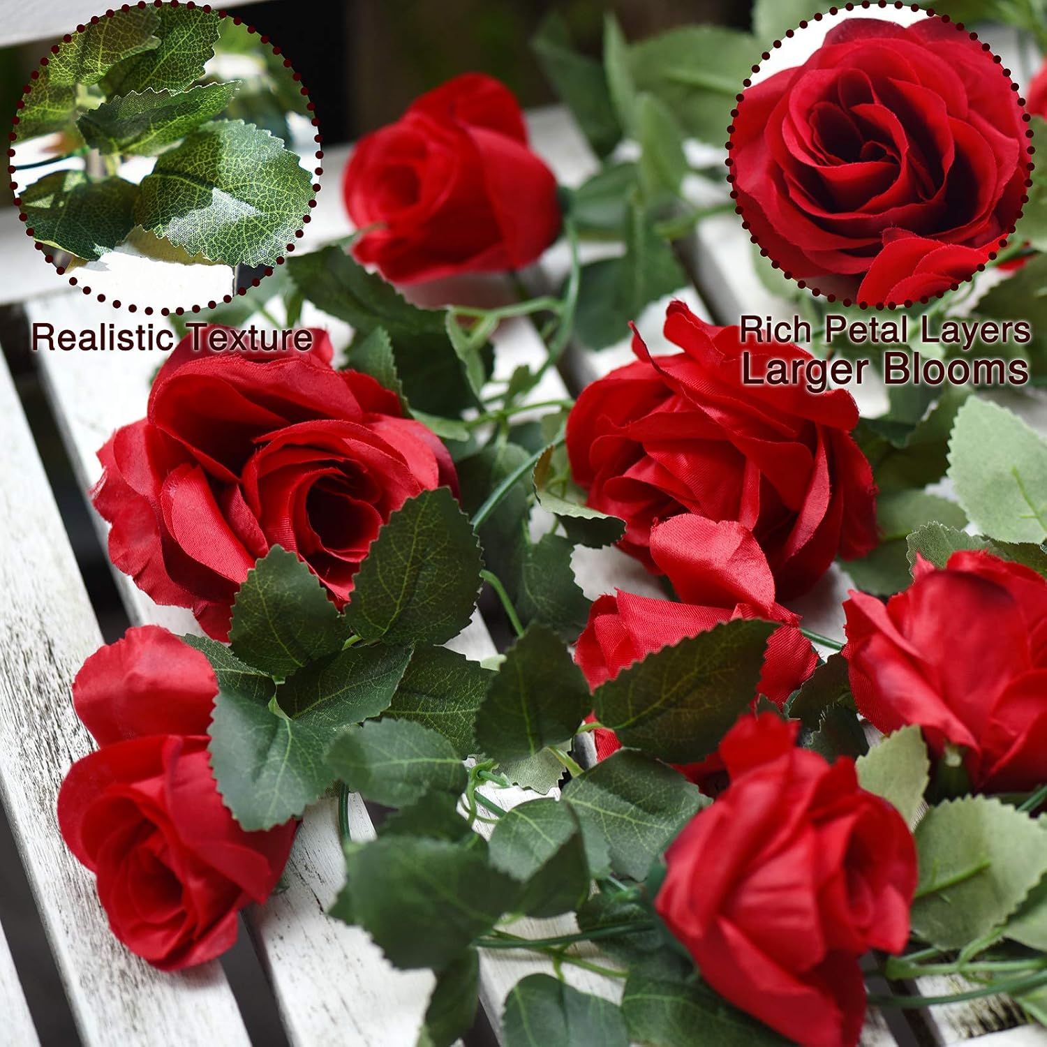 FiveSeasonStuff Red Artificial Rose Garlands, Set of Two Silk Flower Vines - Image 3