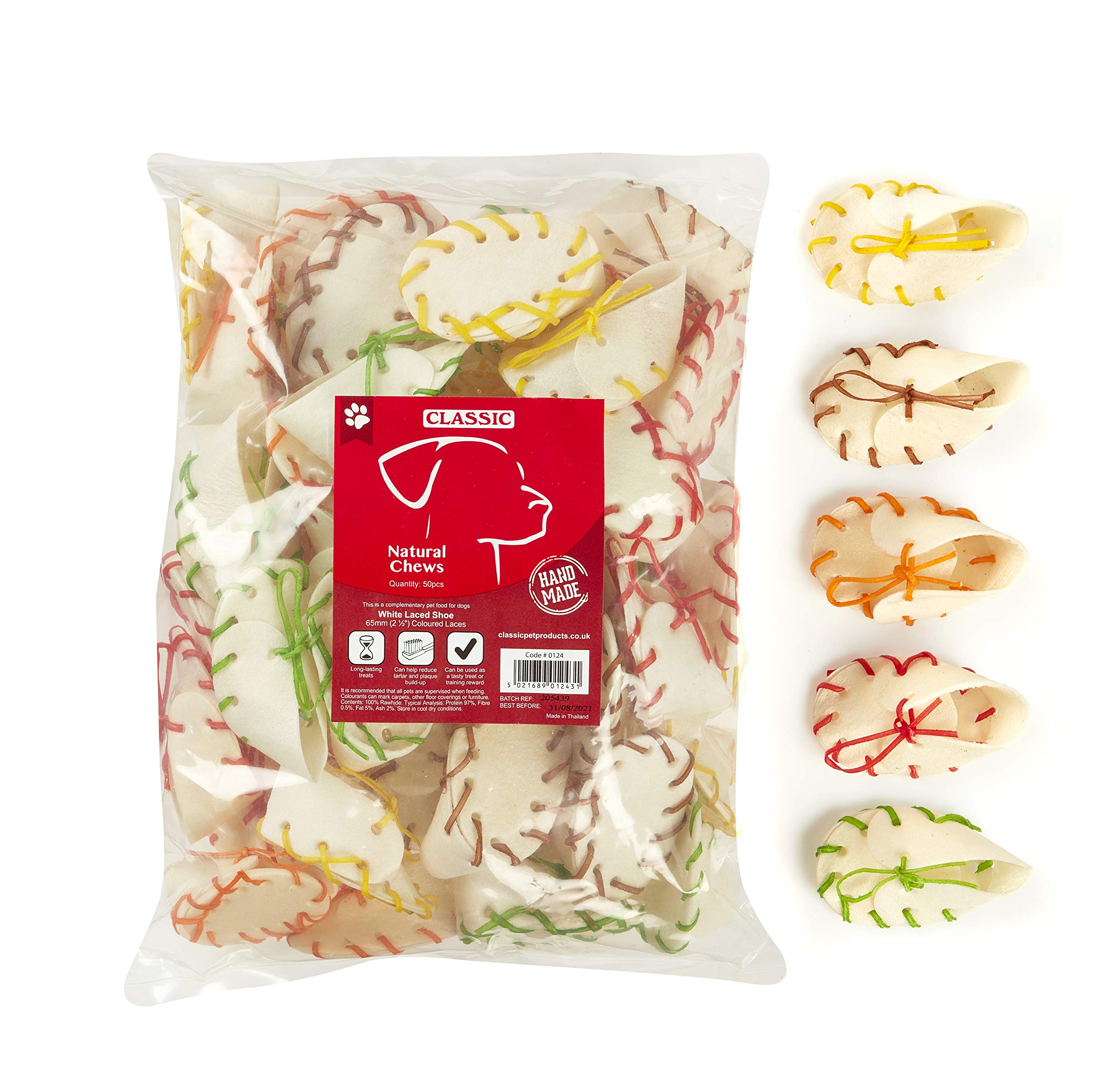 CLASSIC Rawhide Laced Shoe Dog Chews, 65 mm, Pack of 50