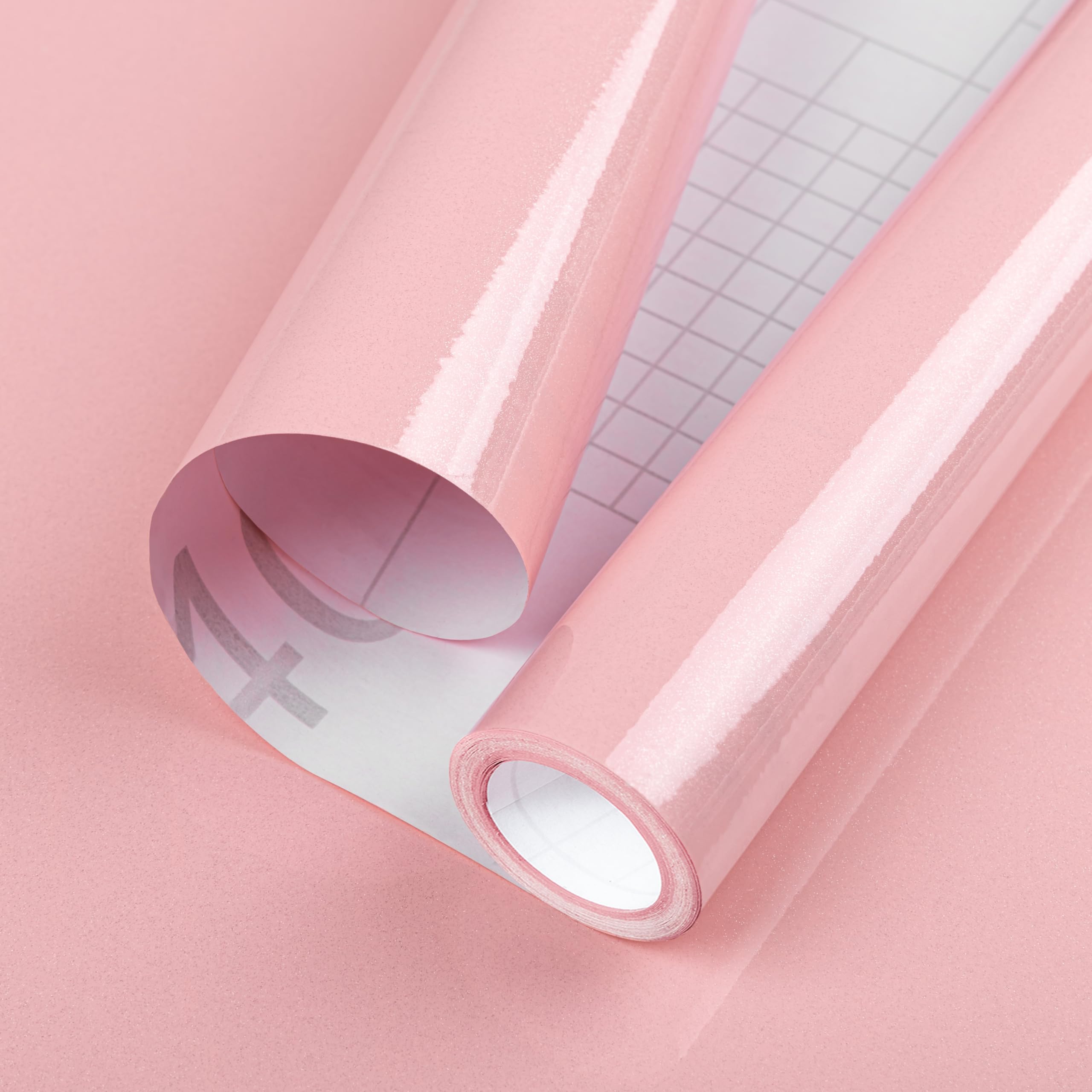 Hode Pink High Gloss Vinyl Wrap for Furniture, Waterproof Sticky Back Plastic Roll Peel and Stick Self Adhesive Wallpaper, Contact Paper for Kitchen Worktops Vinyl Covering Glittery 30cmx3m