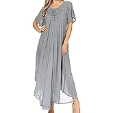 Sakkas Lilia Embroidered Lace Up Bodice Relaxed Fit Maxi Sun Dress
