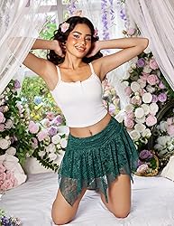 Avidlove Green Mini Skirts for Women Flowy Lace