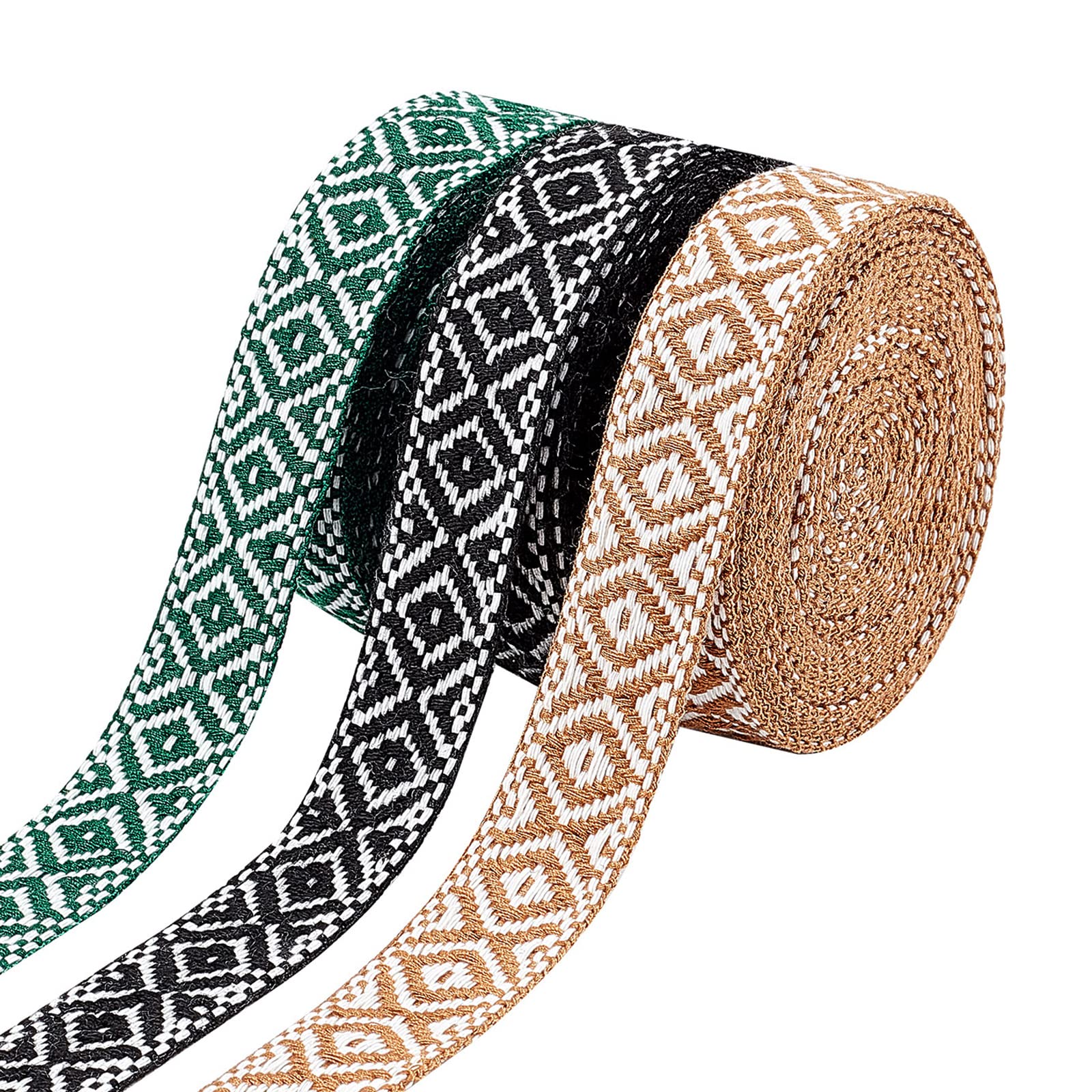 WADORN 3 Colors 7/8 Inch Jacquard Ribbon Trim, 5 Yards Boho Embroidered Lace Trim Vintage Geometric Woven Ribbon Fabric Bias Tape DIY Clothing Straw Hat Bag Sewing Craft Accessories Christmas Decor