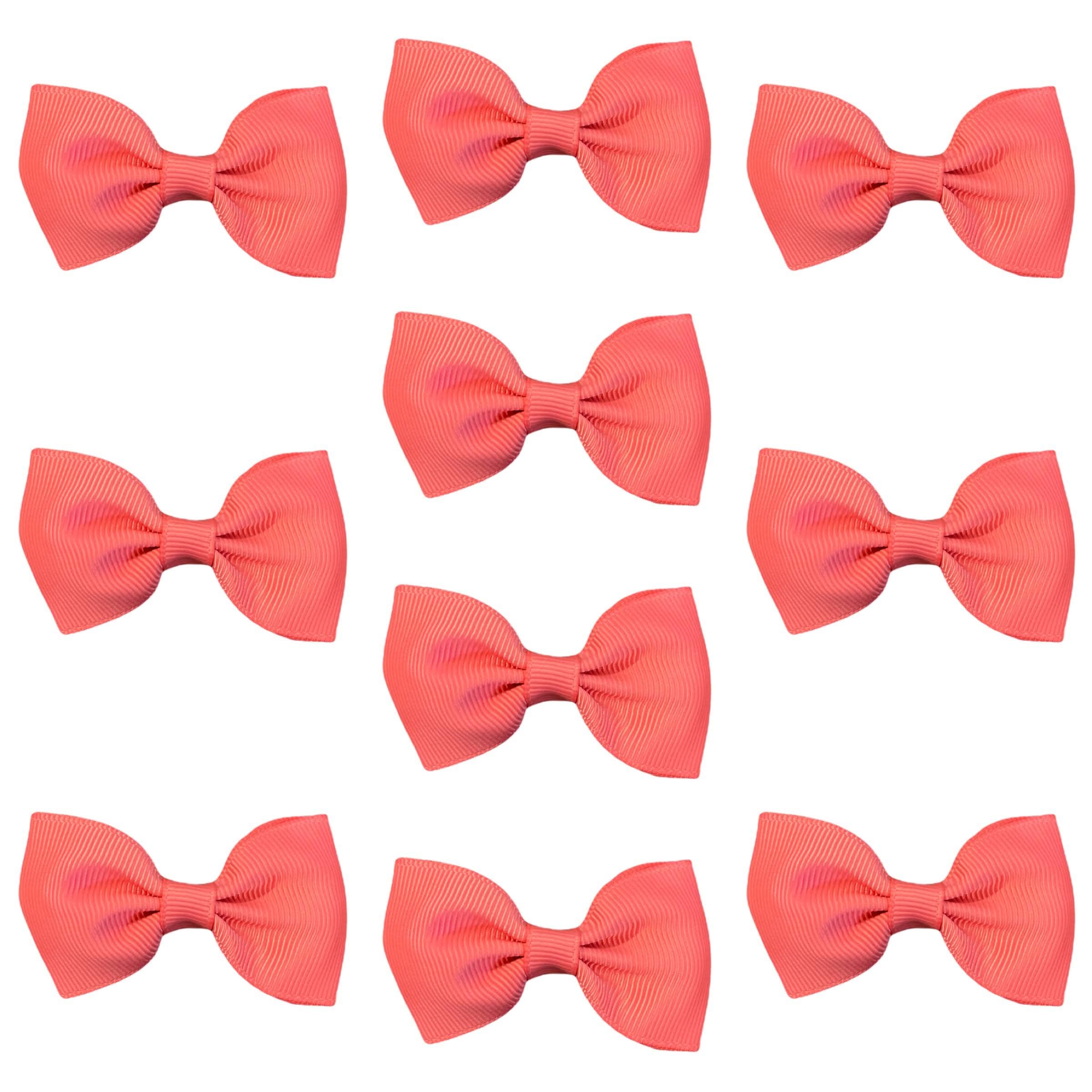 Salmon Pink Hair Bows Clips Slides Grips 2.7" inch Soft Ribbon Small Straight School Hairbows for Girls 10pcs