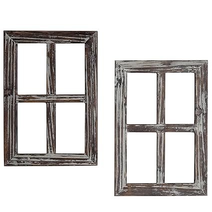Mygift Rustic Whitewash Wood Window Frame Wall Decor Set Of 2