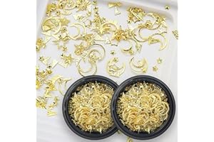 HYWWPFLAY 2 Boxes 3D Gold Nail Charms, Star and Moon Nail Charm 3D Metal Hollow Nail Art Studs Rivets Nail Decor Jewels Nail Decorations for Nails Salon or DIY Craft Supplies