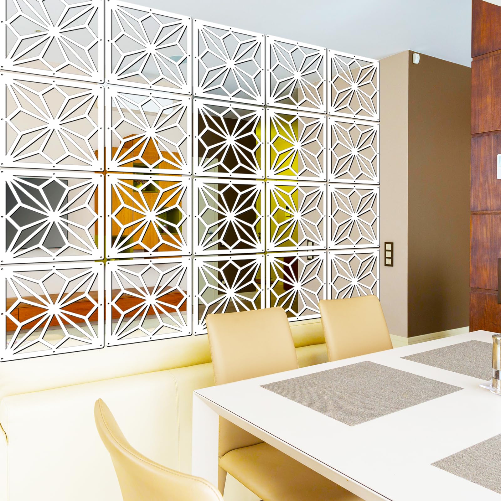 PKEPJ Hanging Room Divider Panels,10 Pieces Wood-Plastic Screen Panels Wall Divider Partition Home Office Decoration (White04)