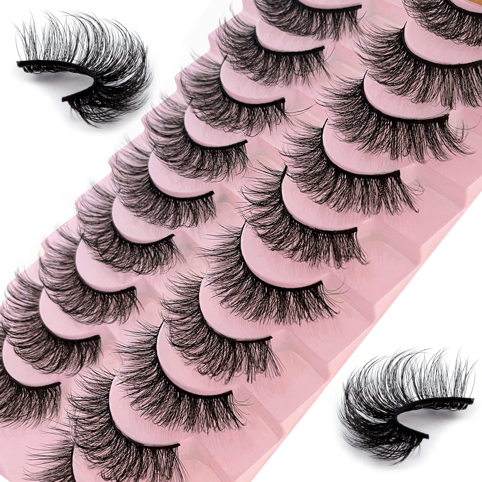 False Eyelashes Russian Strip Lashes 10 Pairs Reusable Natural Look 7D Faux Mink Lashes Fluffy Volume Wispy Fake Eyelashes Handmade Thick Soft Long Dramatic Eyelashes for Makeup (7D21) โ image 1