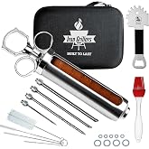 Professional Meat Injector Marinade Syringe Kit for Smoking &amp; Grilling Turkey, Brisket &amp; BBQ - Large 2 Oz Visible Stainless Steel Capacity - Never Leaks or Clogs + Safe Grill Cleaner &amp; Flavor Brush