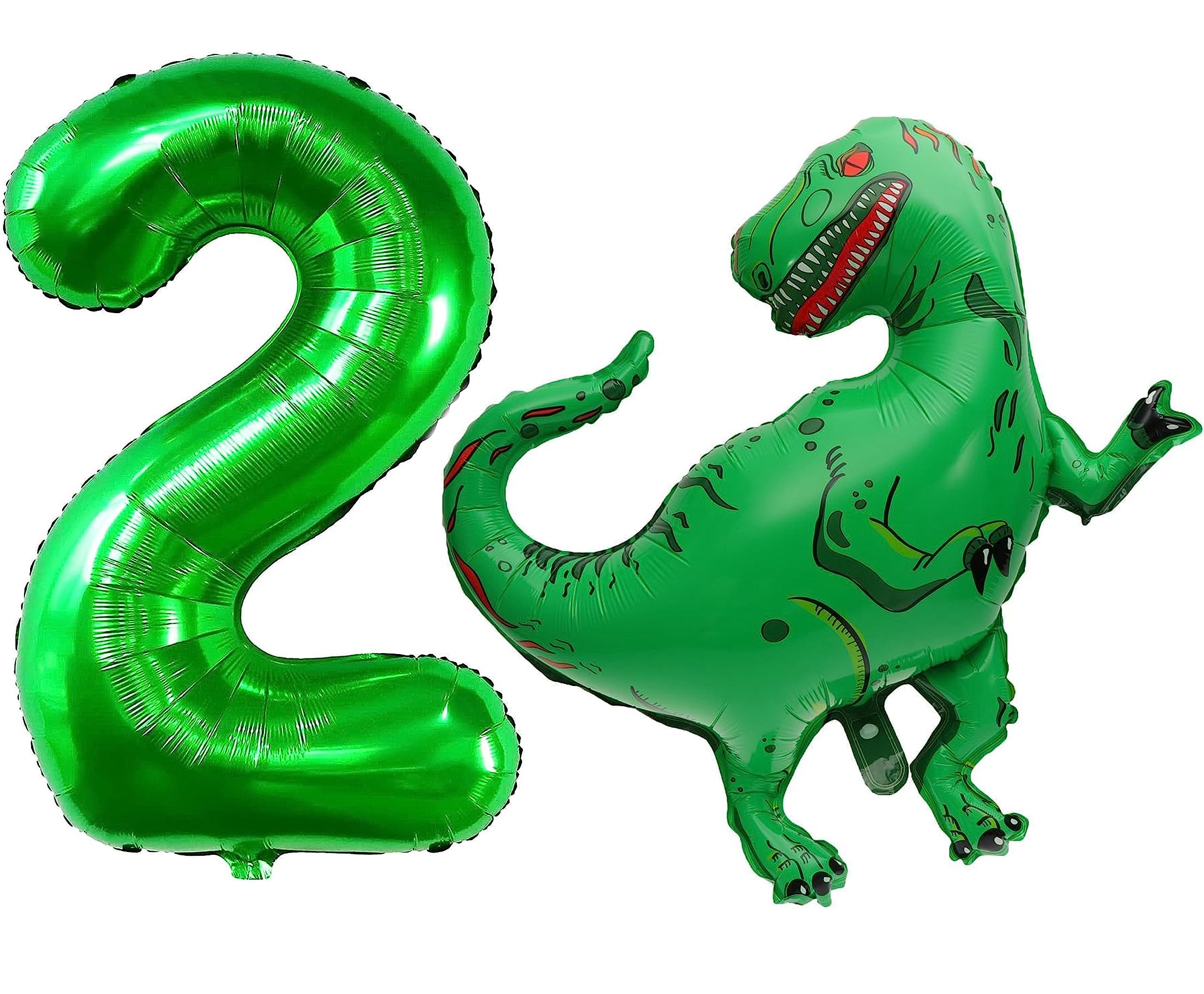 Toyland® Green Dinosaur Foil Balloon Pack - 1 x 40" Shape Balloon & 1 x 40" Number Balloon - Kids Party Decorations