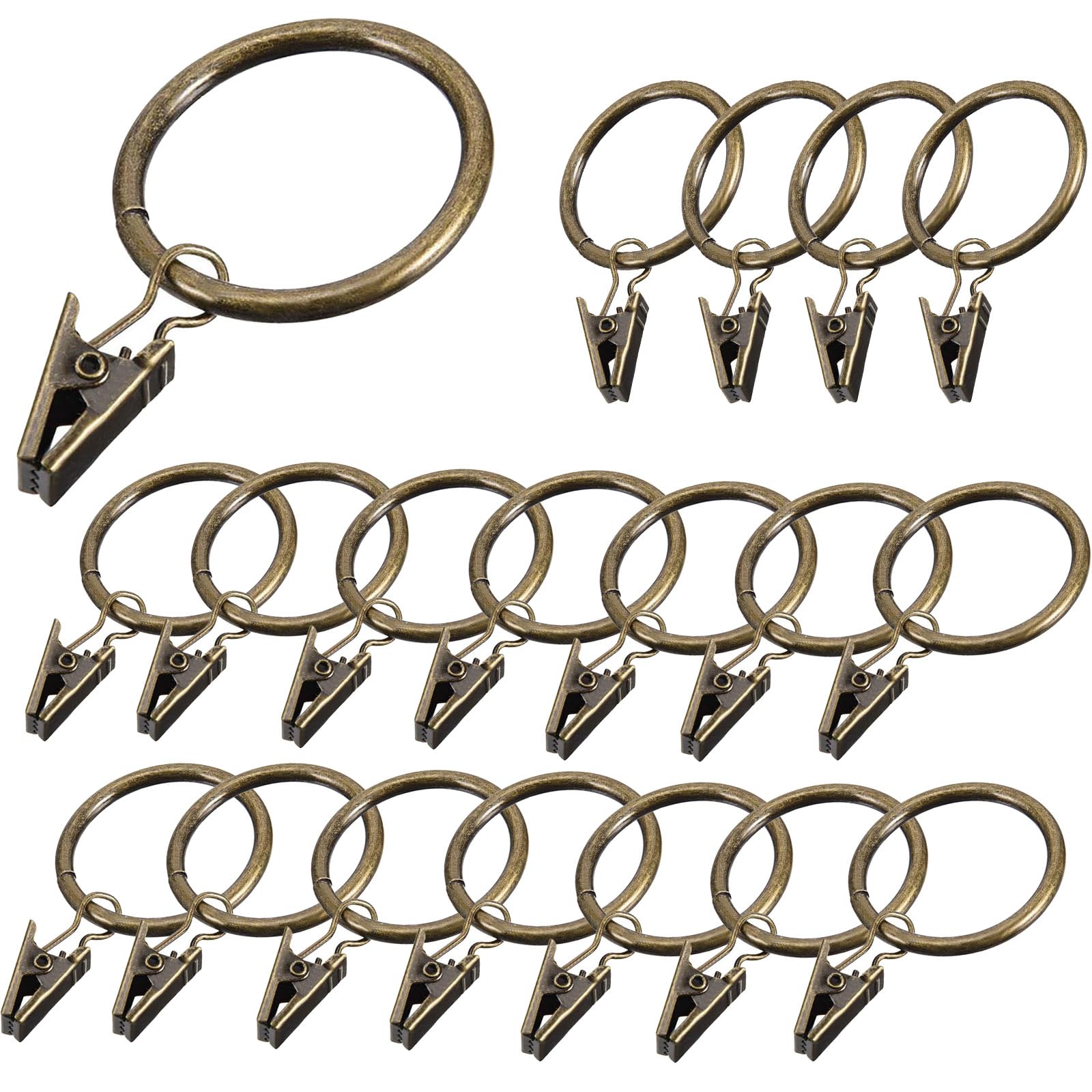 TA-VIGOR 24Pcs Curtain Rings with Clips, 32mm Inner Dia Metal Drapery Ring, Decorative Hanger Ring Hook Clip for Drapery, Windows, Bathroom, Home Kitchen,Bronze Tone