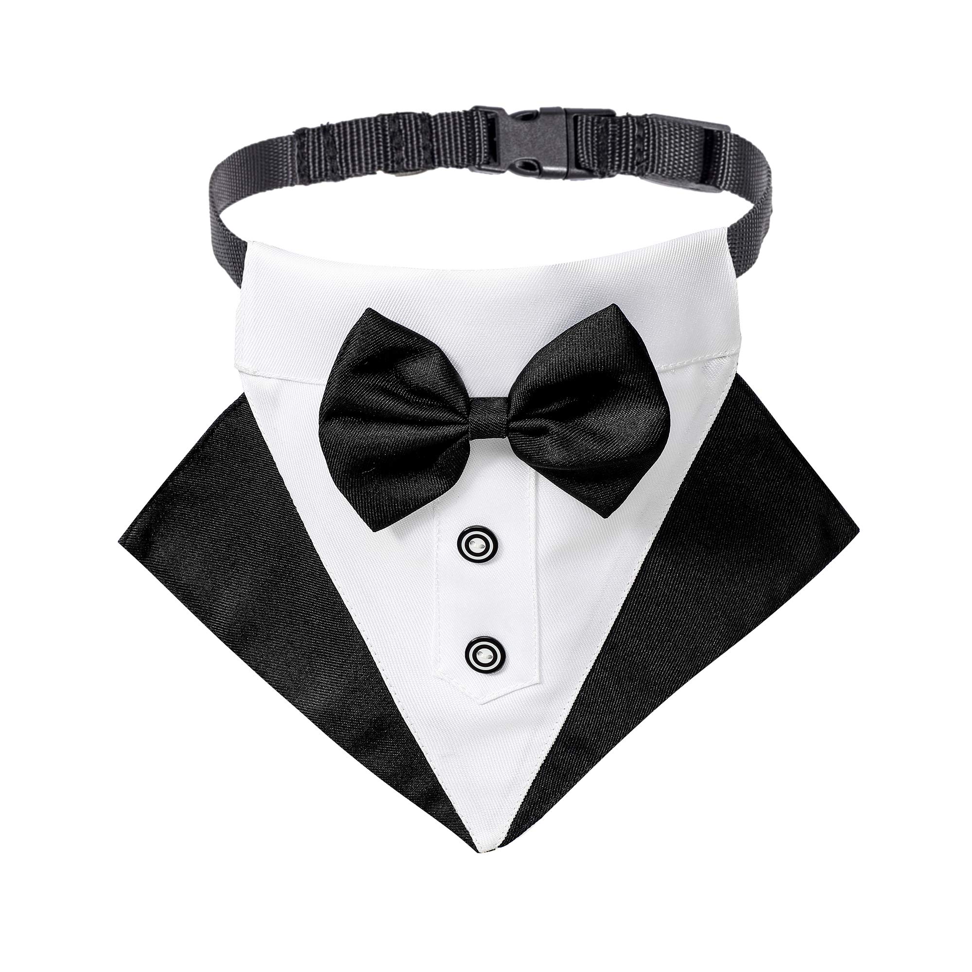 Photo 1 of ADOGGYGO Formal Dog Tuxedo Wedding Puppt Bandana Collar with Bow Tie, Adjustable Pet Bowtie Collar Bandana for Small Dogs (Small)+