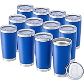 OMTech 20oz Tumblers Bulk, 12pc Stainless Steel Tumbler Set with Lid & Straw, Double Wall Vacuum Insulated Mug for Laser Engraver, Travel Coffee Mug for Hot & Cold Drinks, Navy Blue Powder Coated Cup