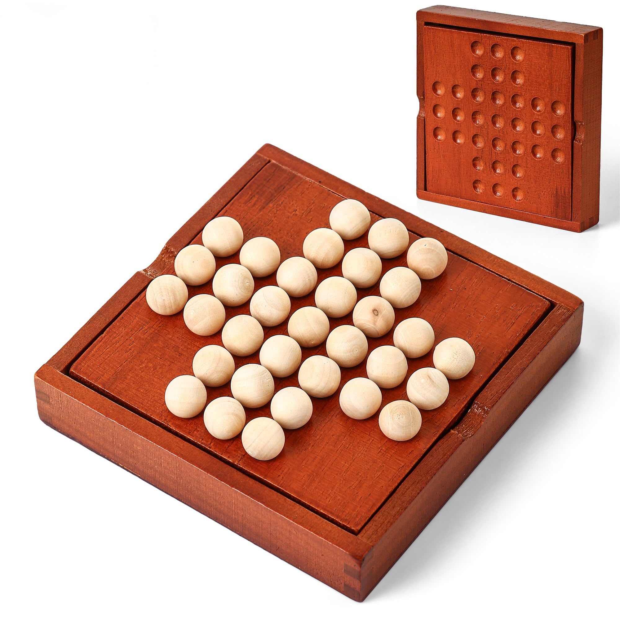 AIUAZA Hölzerne Mini-Reisespiele, Klassische hölzerne Brettspiele, Einzelspieler-Spiele, Kinder-Puzzle-Spielzeug, Indoor-Party Versammlung Tischplatte Puzzle-Spiel (Jump All but one)