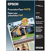 Epson Matte Presentation Paper, 4.9 Mil, 8.5 X 11, Matte Bright White, 100/pack