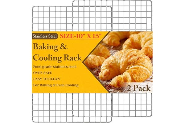 2PCS Cooling Racks for Cooking and Baking - 10" x 15"Heavy Duty Stainless Steel Wire Rack for Baking, Grilling, Roasting - Ov