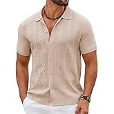 COOFANDY Men's Short Sleeve Knit Shirt Casual Button Down Shirt Vintage Summer Beach Vacation Tops