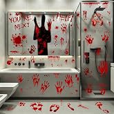 67PCS Bloody Halloween Decor, Handprint Halloween Window Clings for Home | 9 Sheets, 7.87 x 11.81'', Footprints, Self‑Stick, Dual-Sided, Reusable, Smooth Surface, Bathroom, Floor, Haunted House Decor