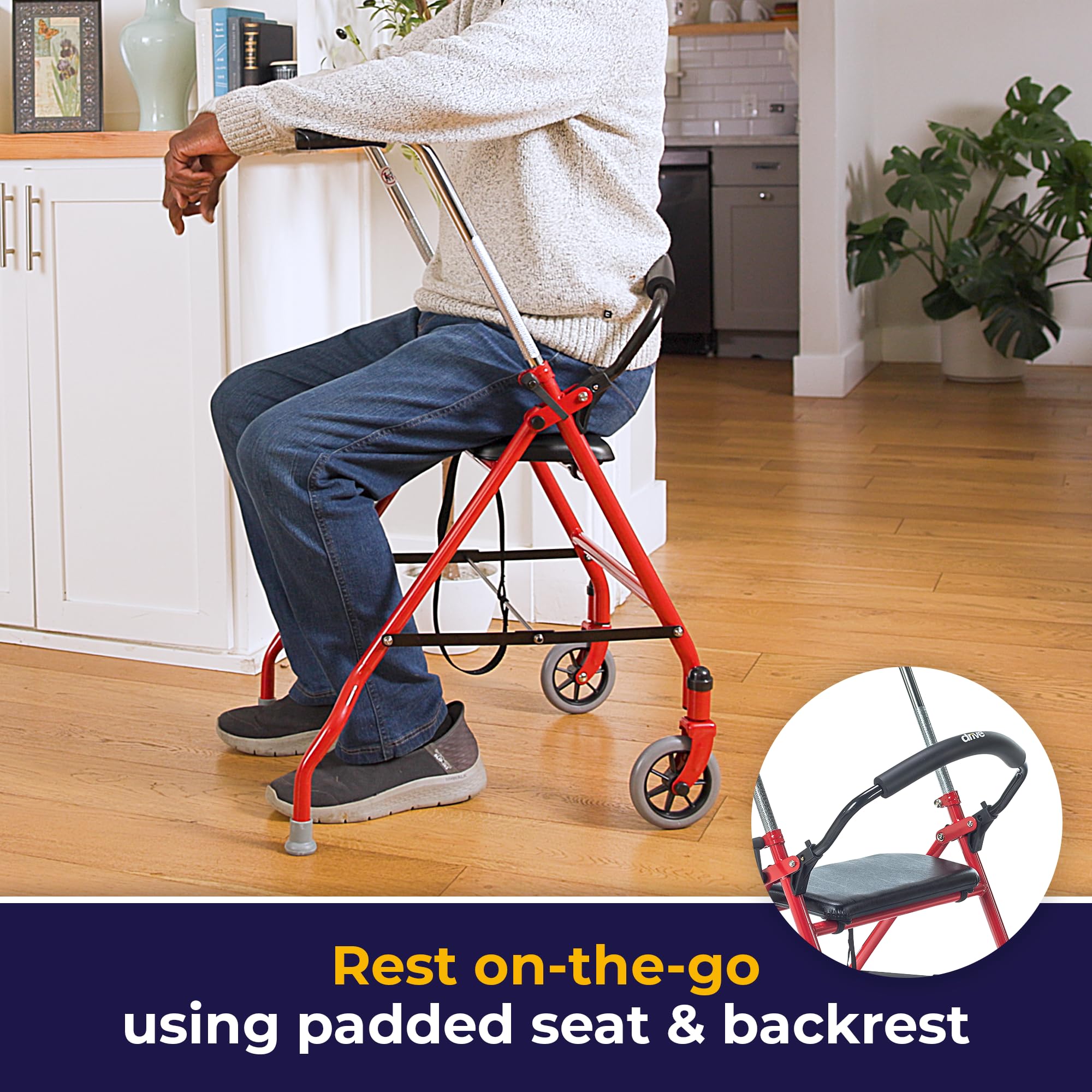 Drive Medical 1239RD Foldable Rollator Walker with Seat, Red, 1 Count (Pack of 1)