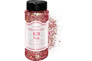 JEMESI Holographic Chunky Glitter, 100g Pink Cosmetic Craft Glitter for Epoxy Resin, Nail Sequins Iridescent Flakes, Body, Face, Hair, Nail, Glitter Slime Making