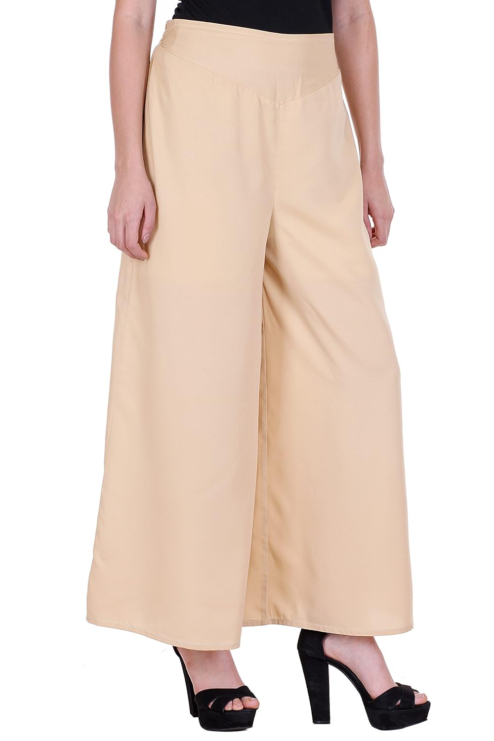 deewa solid beige crepe palazzo