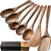 Hefild Wooden Spoons for Cooking, Nonstick Cooking Utensil Set with 7 Piece Acacia Wooden Spatulas and Spoons for Cooking, Terrific for Everyday Kitchen Tasks