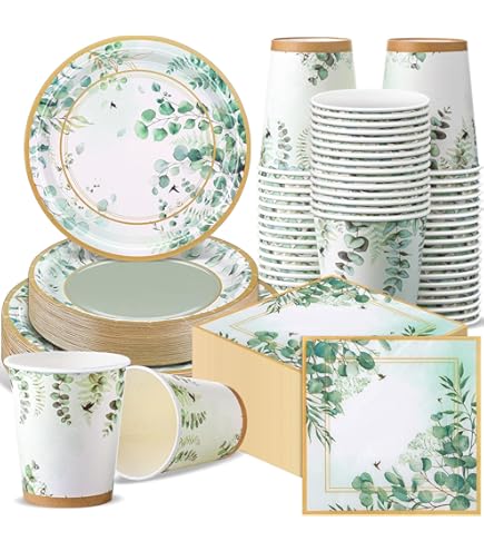 Baby Plates Xiangqu 175 Pcs Baby Shower Plates And Napkins,Sage