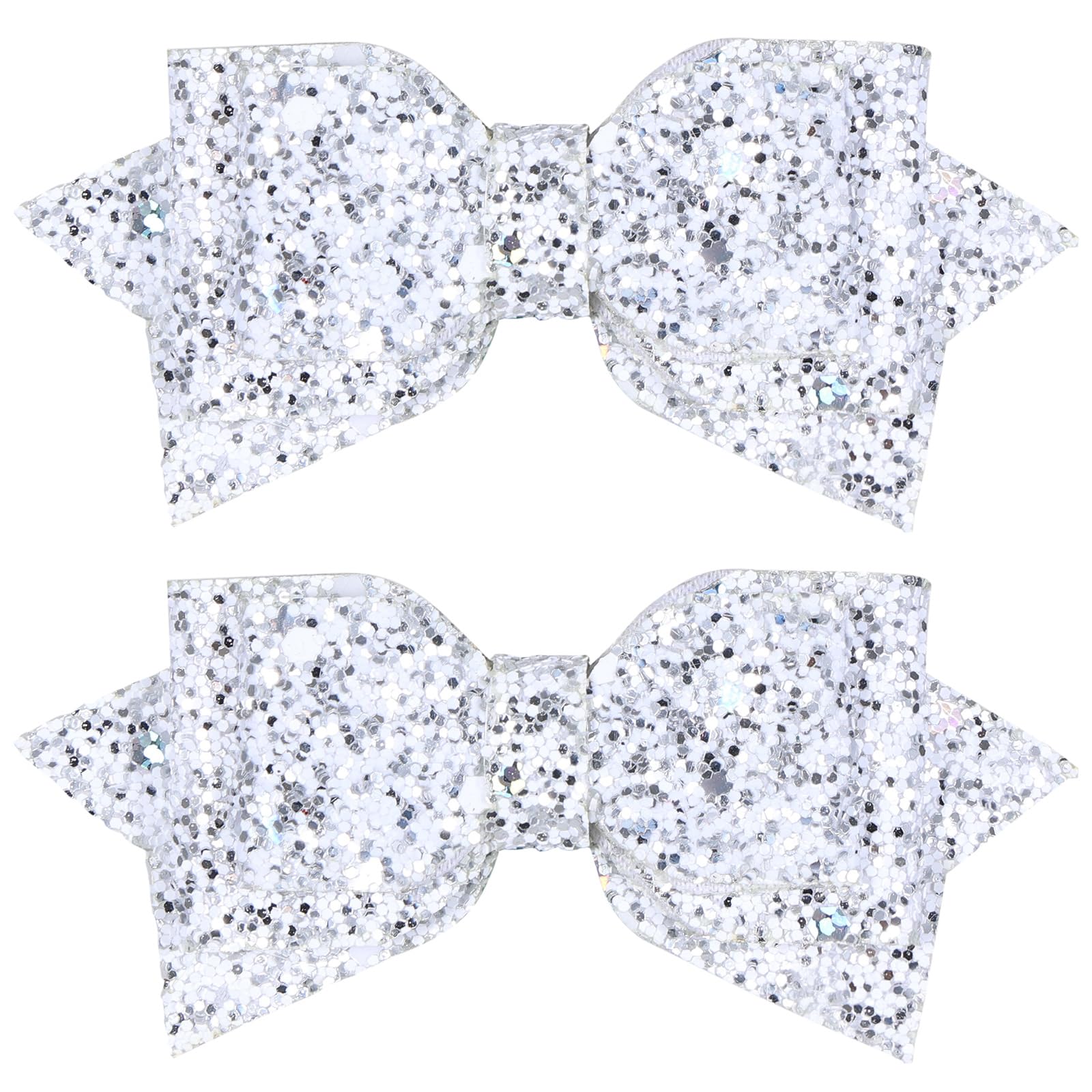 Photo 1 of 3in Glitter Silver Hair Bows Clips for little Girls Sparkly Christmas Alligator Barrettes Hairpins New Year Wedding Party Dress Decor Accessory Baby Kids Valentines Birthday Gift