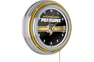 Trademark Global NHL Chrome Double Rung Neon Clock - Pittsburgh Penguins