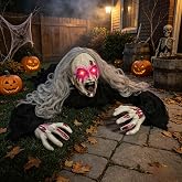 BouQuw Crawling Zombie Halloween Animatronics Decoration 2026, | Groundbreaker Scary Face with Lighted Eyes and Sound , Outdoor Prop for Graveyard, Haunted House, Lawn, Yard，