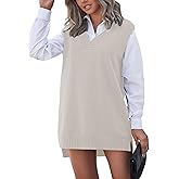 HangNiFang Long Sweater Vest for Women 2025 Oversized Knit Sleeveless Sweater Mini Dress Pullover Side Split Tops