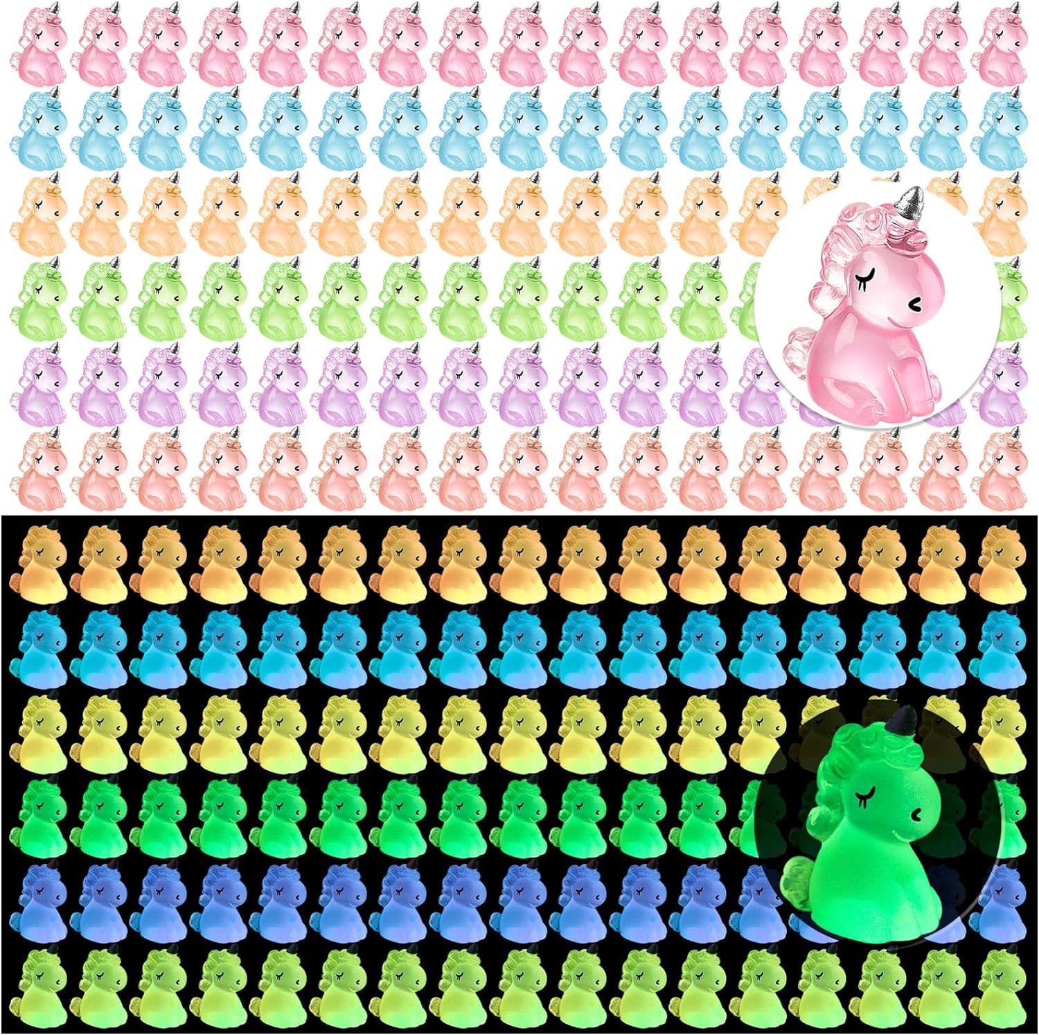 SYOZPXY 60Pcs Mini Resin Unicorn, Glowing Little Unicorn Mini Statue, Miniature Unicorns Statue, for Home Decoration, Arts and Crafts Landscape Decoration