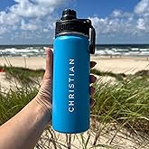 Block Name Personalized Stainless Steel Water Bottle, Vacuum-insulated, 18 or 32 ounce Size, Keeps Liquids Pipping Hot or Icy Cold! (Straw or Mouthtop). Custom Name Bottle. Made in America.