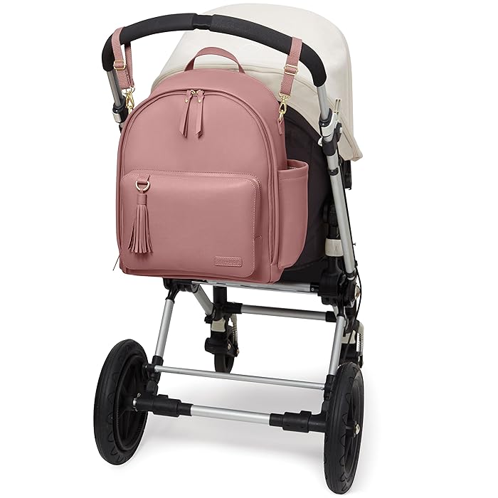 Image 4 - Skip Hop Diaper Bag Backpack: Greenwich Multi-Function Baby Travel Bag with Changing Pad and Stroller Straps, Vegan Leather, Dusty Rose