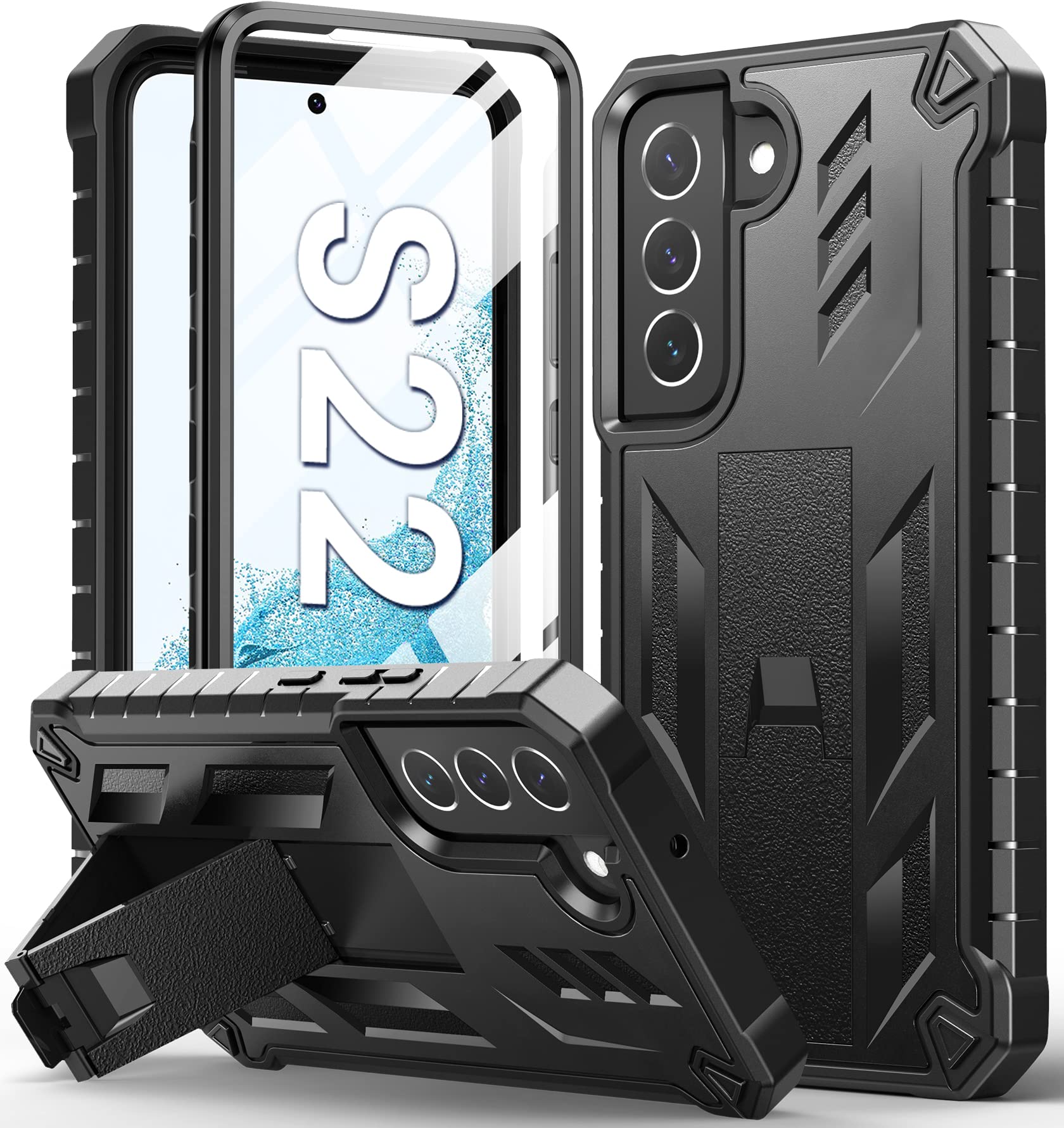 Photo 1 of SOiOS for Samsung Galaxy S22 Protective Case: Military Grade Drop Proof Protection Mobile Phone Cover with Kickstand | Rugged Shockproof TPU Matte Textured Sturdy Phone Bumper (Black)