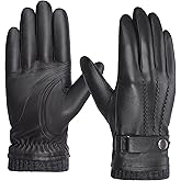 BISON DENIM Sheepskin Leather Gloves for Men, Winter Warm Touchscreen Gloves with Cashmere Lining, Driving Motorcycle Gloves