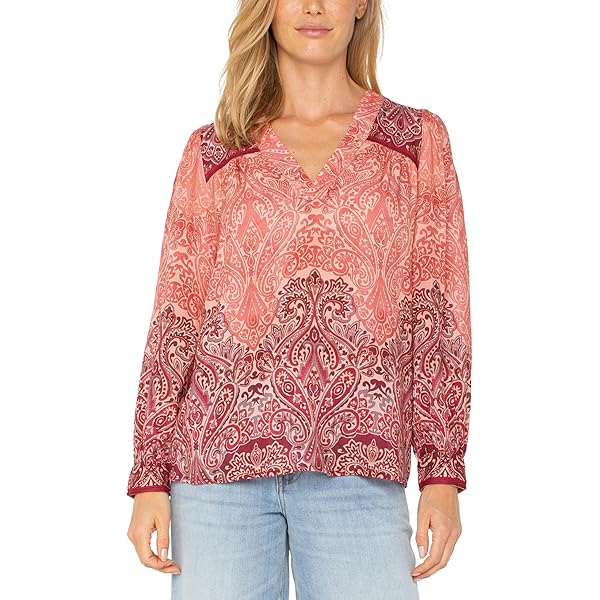 Amazon.com: Liverpool Los Angeles Long Sleeve Shirred Woven Tie