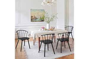 LUE BONA Black Dining Chairs Set of 4, Farmhouse Wood Dining Chairs with Semicircular Backrest, Spindle Dining Chair for Kitchen and Dining Room, 18 Inch