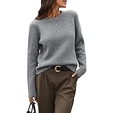 AMZANGEL Women's 100% Wool Cropped Sweater Crewneck Cable Kint Ribbed Long Sleeve Pullover Winter Comfort Basic Top