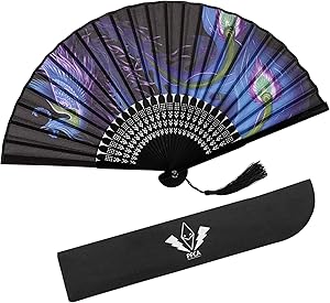 PFCA Folding Fans Handheld Silk Sleeve for Protection for Women Scent Bamboo Chinese/Japanese for Wedding Dancing Decoration Party Gifts (Phoenix)