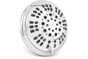 AQUA ELEGANTE 6 Function Adjustable Luxury Shower Head - High Pressure Boosting, Wall Mount, Bathroom Showerhead For Low Flow Showers, 2.5 GPM - Chrome