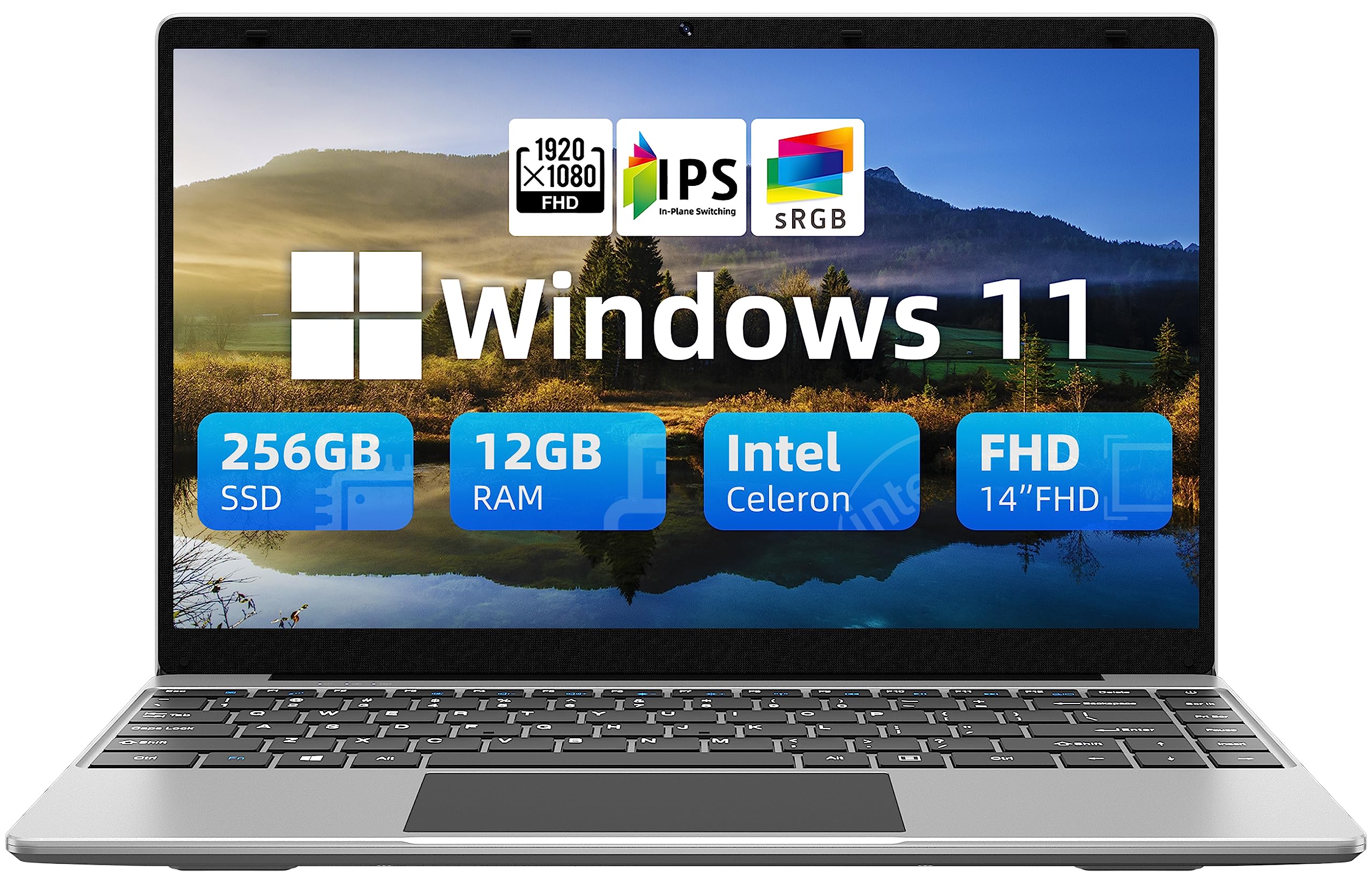 jumper Laptop 12GB DDR4 256GB SSD, Intel Celeron Quad Core CPU, Lightweight Computer with 14 Inch Full HD Display, Windows 11 Laptops, Dual Speakers, 2.4/5.0G WiFi, 35.52WH Battery, USB3.0, Type-C.