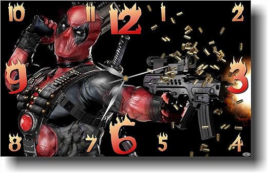 Amazon Com Art Time Production Deadpool 17 X 11 Handmade Wall Clock Get Unique Decor For Home Or Office Best Gift Ideas For Kids Friends Parents And Your Soul Mates Home