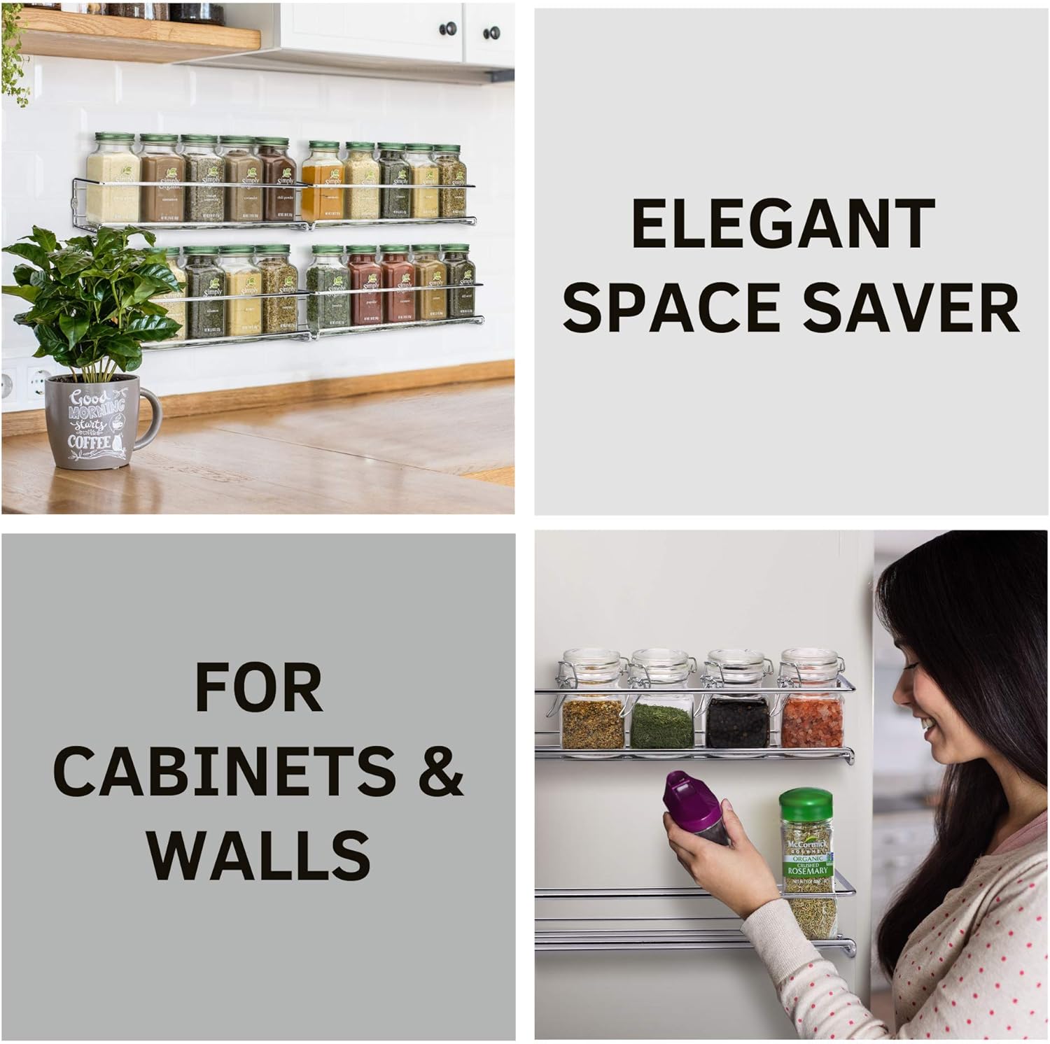 Premium Spice Rack Organizer for Cabinets or Wall Mounts - Space Saving Set of 4 Hanging Racks - Perfect Seasoning Organizer For Your Kitchen Cabinet, Cupboard or Pantry Door: Home Improvement