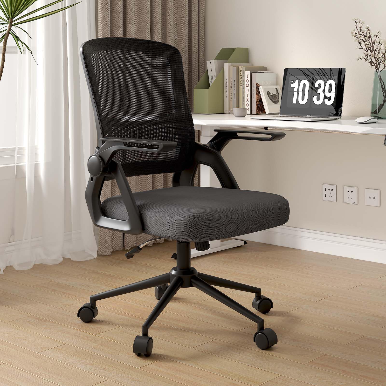 naspaluro Ergonomischer Bürostuhl mit Mesh-Rückenlehne und Lendenstütze, Höhenverstellbarer Schreibtischstuhl mit 90° Klappbaren Armlehnen, Drehstuhl für Homeoffice Büro, Schwarz
