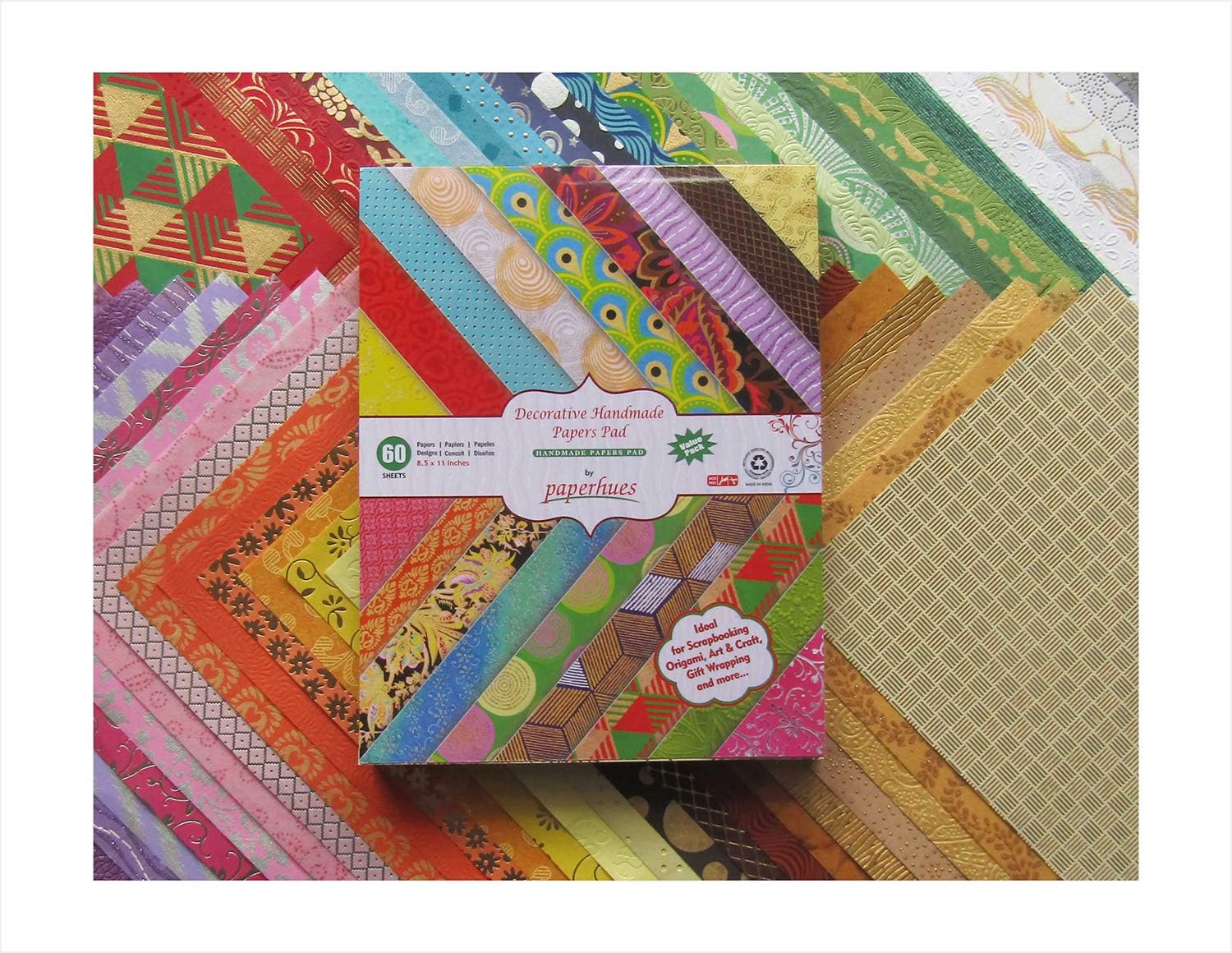 Paperhues Decorative Scrapbook Papers 8.5x11" Pad, 60 Sheets, Assorted Colors.