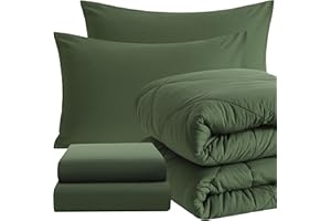 NTBAY Twin Comforter Set with Sheets, 5 Pieces Soft and Breathable Twin Bedding Set, Twin Bed in a Bag, Down Alternative Comforter Set Solid Color All Season, Kids Bedding Set, Olive Green