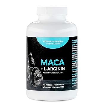 Maca Kapseln 4000 mg + L-Arginin 1800 mg + Vitamine + Zink, hochdosiert, 2-Monatspackung mit 240 Kapseln in deutscher Premium