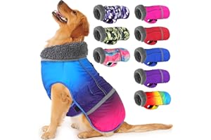 Dogcheer Warm Dog Coat, Waterproof Dog Winter Jacket Christmas Puppy Cold Weather Coats with Buckle, Reflective Adjustable Pet Snow Jacket for Small Medium Large Dogs - Gradient Blue-red, S