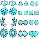 Trnayi 12 Pairs Turquoise Earring Set for Women Turquoise Bohemian Dangle Stud Earrings Round Metal Earrings Boho Vintage Oval Earring Metal for Jewelry